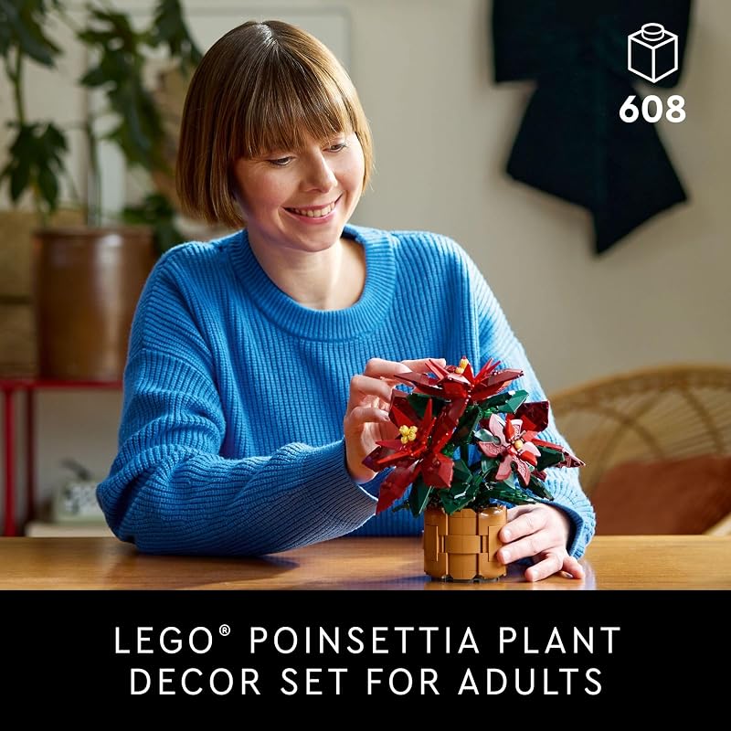 LEGO Icons Poinsettia Building Sets for Adults Artificial Flowers for Decoration Festive Holiday Flowers for Table Centerpiece 10370