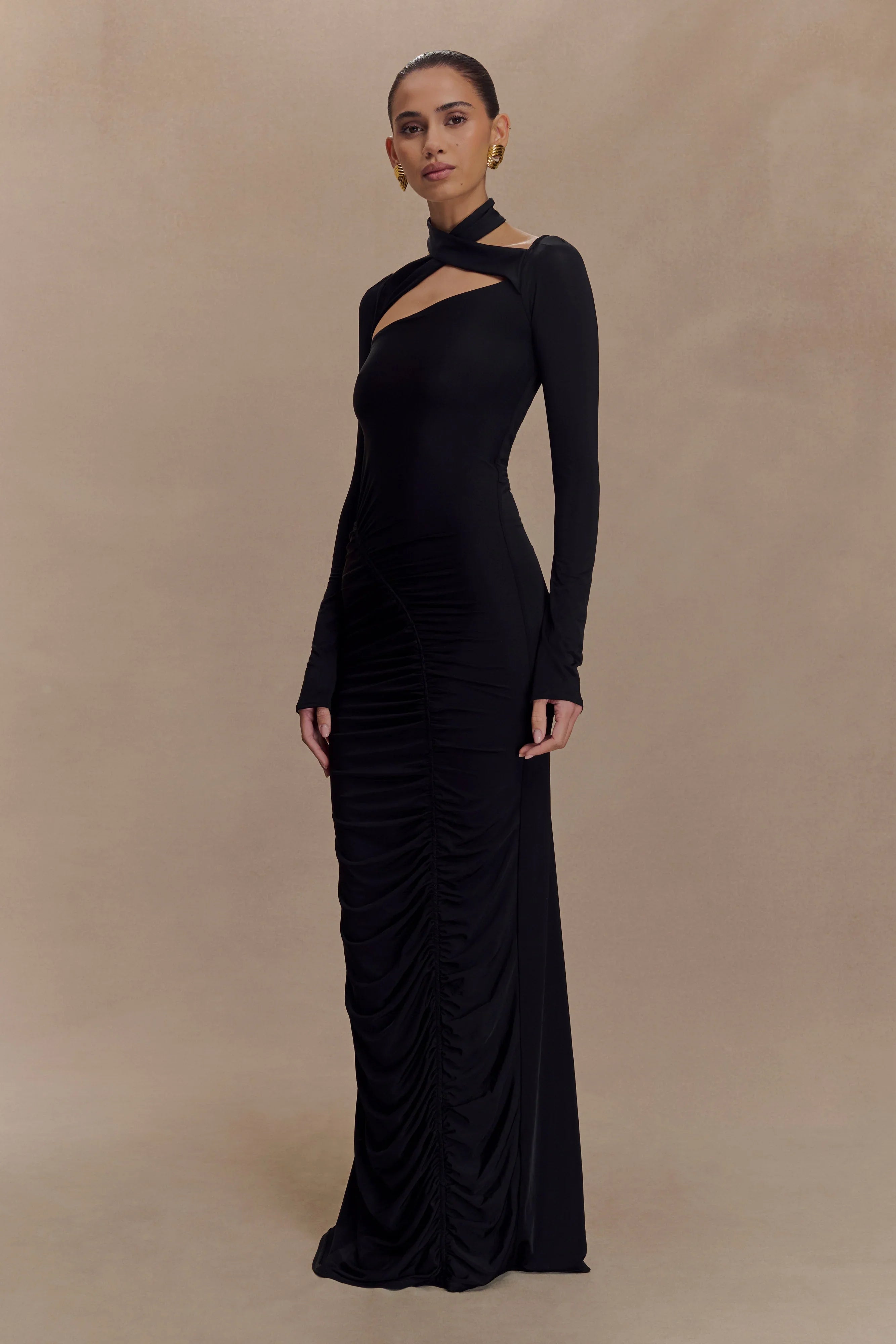 Lyndon Long Sleeve Slinky Maxi Dress Black