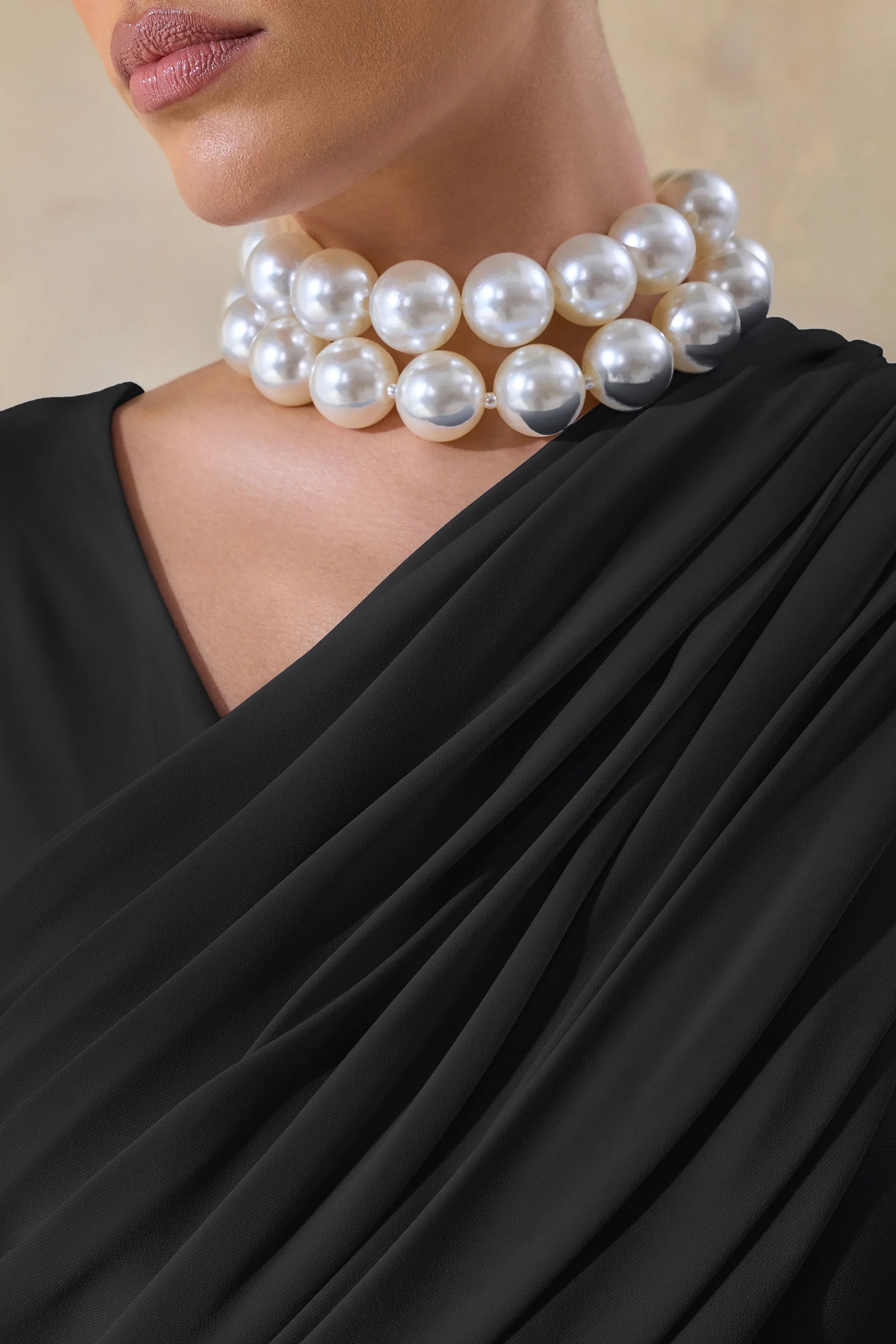 Rubelle Black Asymmetric Neck Maxi Dress With Draped Detailing