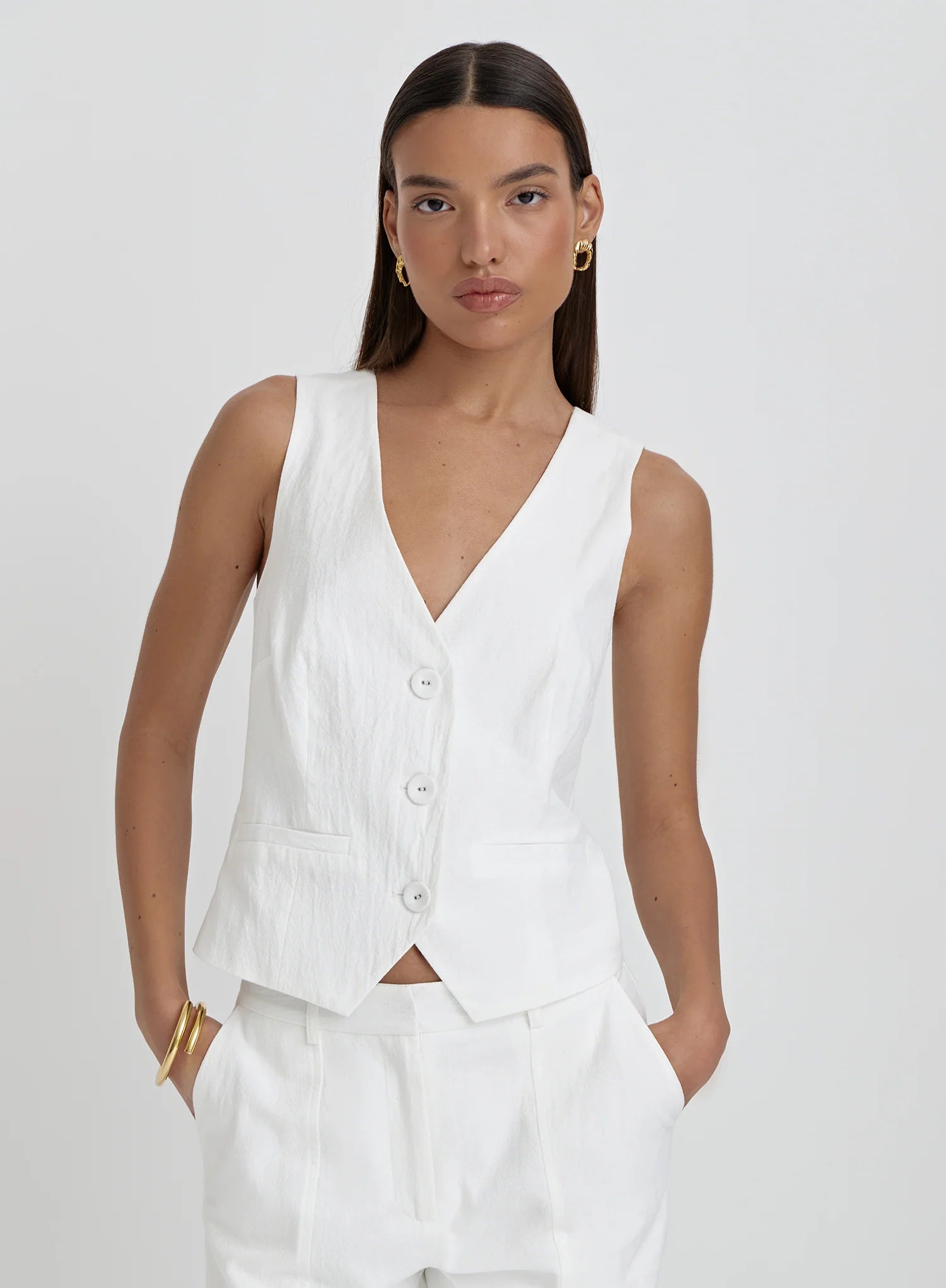 White Linen Cross Back Waistcoat