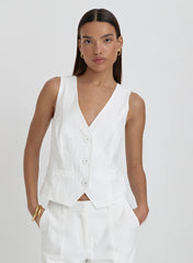 White Linen Cross Back Waistcoat