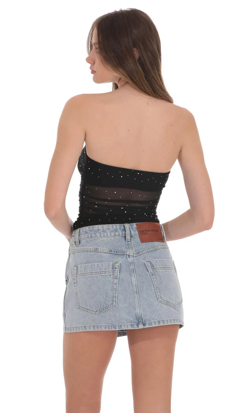 Overlap Button Denim Skirt in Light Blue