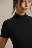 Bellona Black High Neck High Low Midi Dress