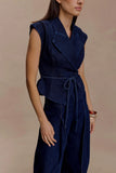 Charley Structured Tie Denim Top Indigo Blue