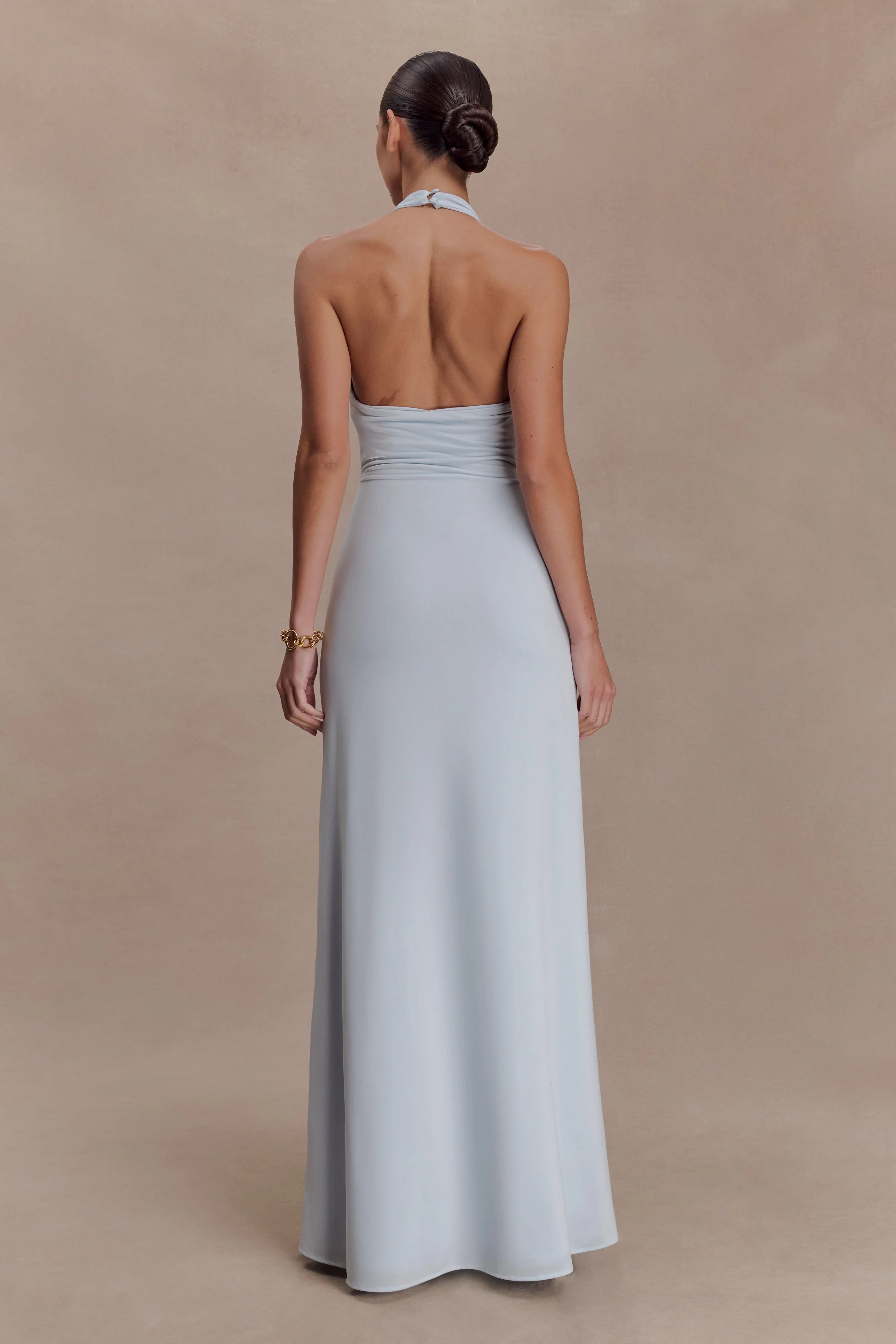 Veda Slinky Halter Maxi Dress Pale Blue