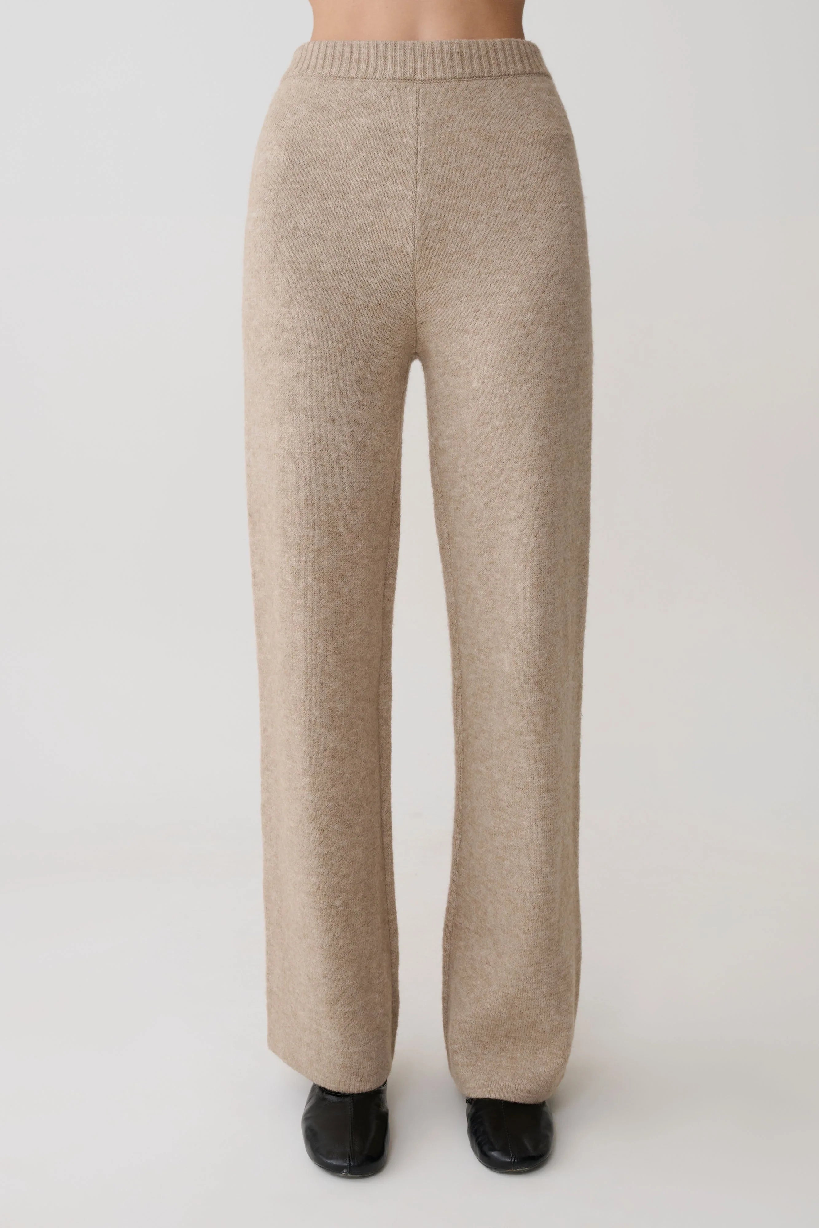 Evan Knit Wide Leg Pants Beige Marle