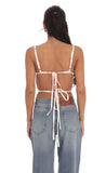 Floral Satin Open Back Tie Top in Cream