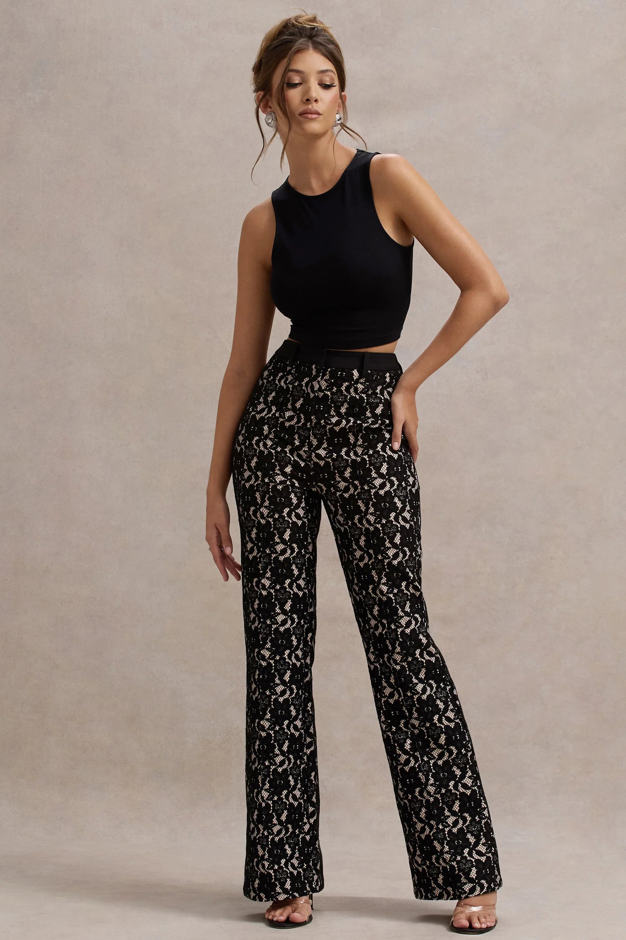 Jordanne Black Lace Flared Leg Trousers