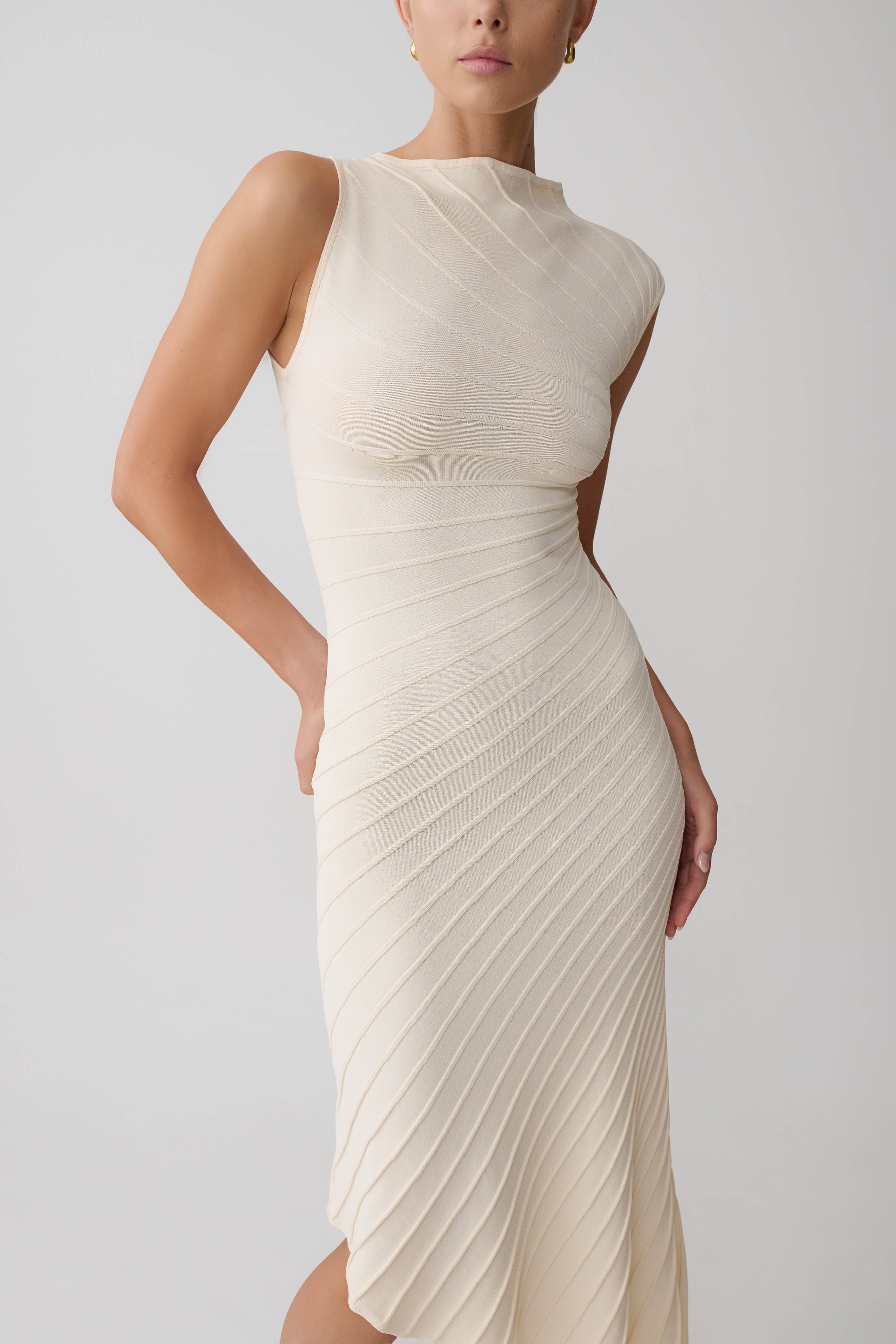 Milasandra Pleated Knit Dress Ivory