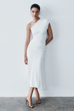 Chloe Peached Jersey One Shoulder Midi Dress Ivory