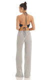 Sequin Halter Striped Jumpsuit in White and Navy