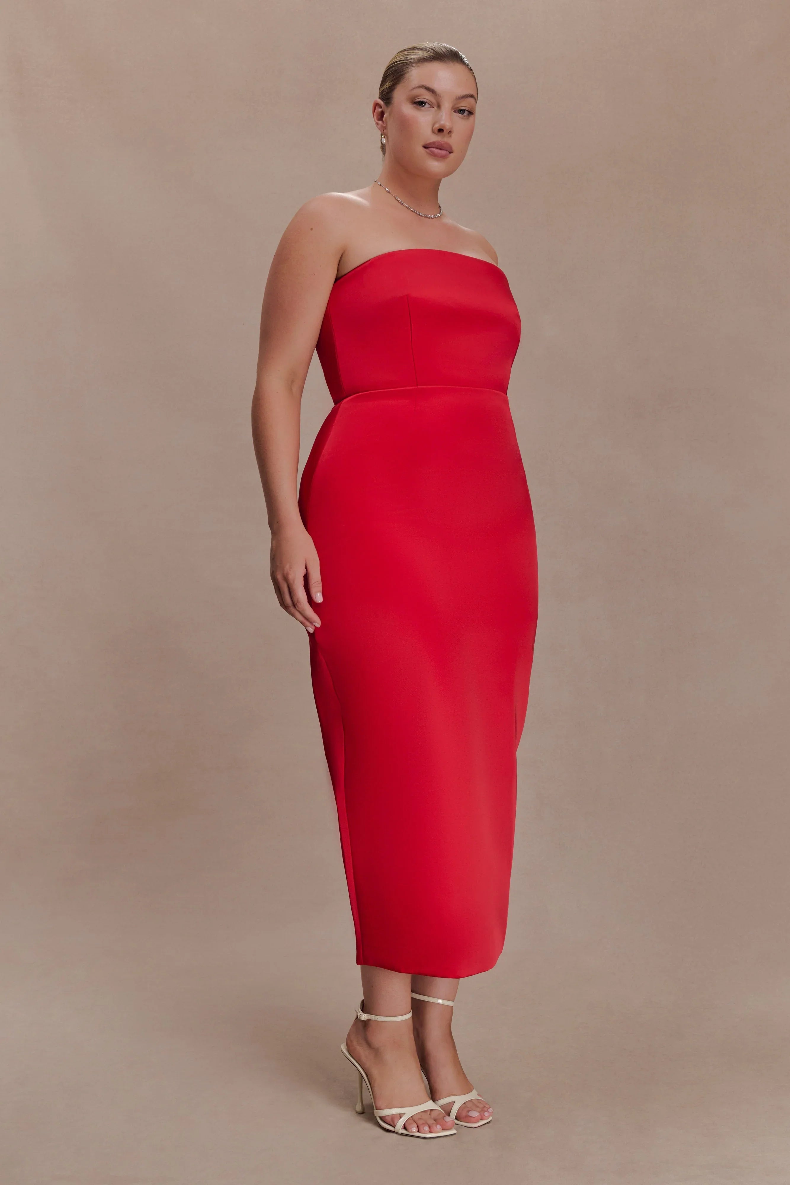 Ophelia Peplum Satin Maxi Dress Red