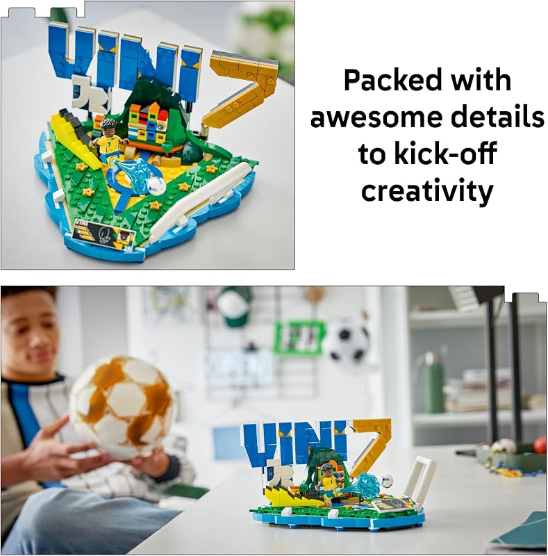 LEGO Editions Vini Jr Soccer Highlights Building Set for Boys Girls Ages 10 Collectible Soccer Gift W Plaque Kids Bedroom or Shelf Decor 43027