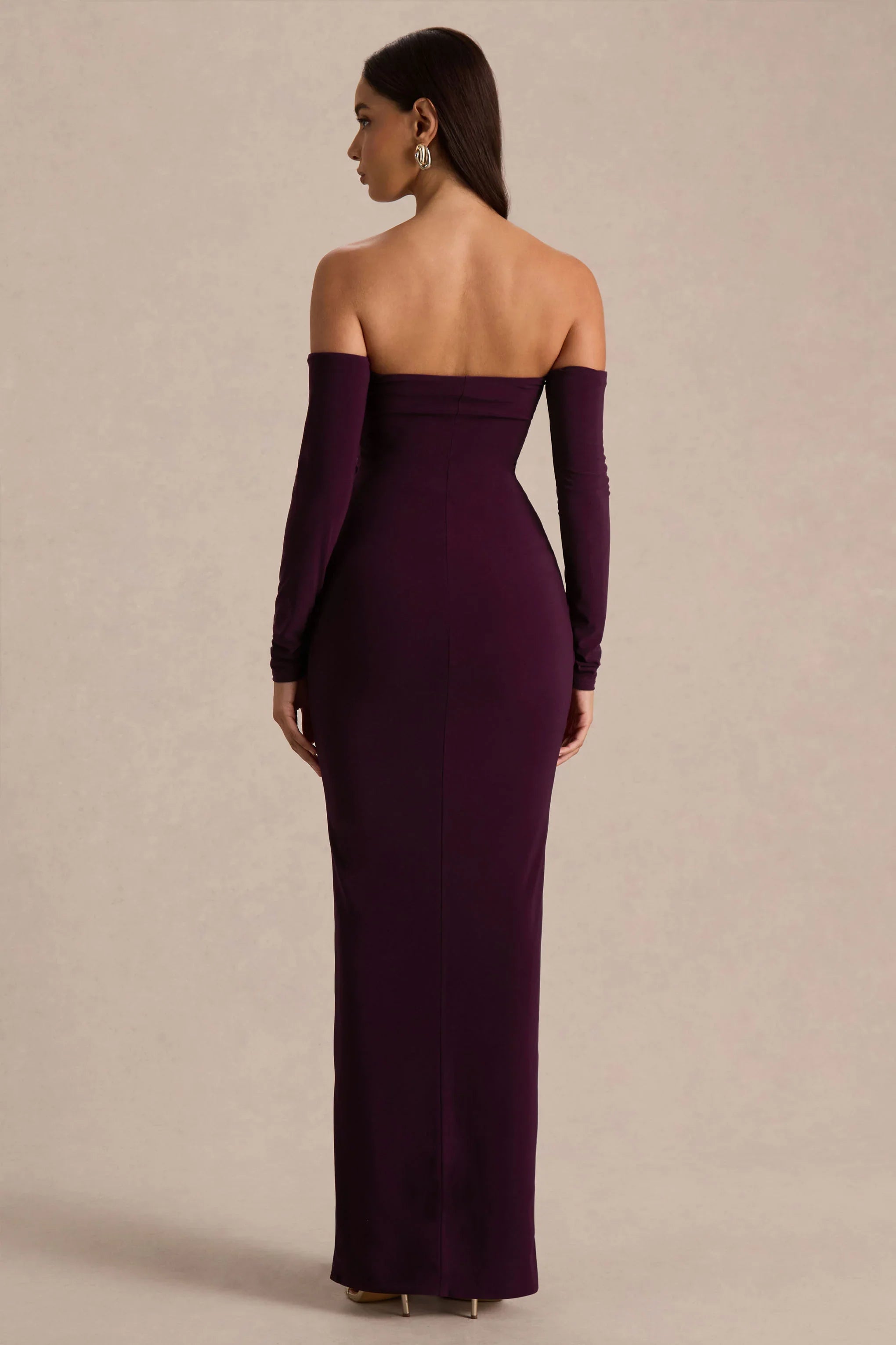 Harper Plum Bardot Neck Maxi Dress