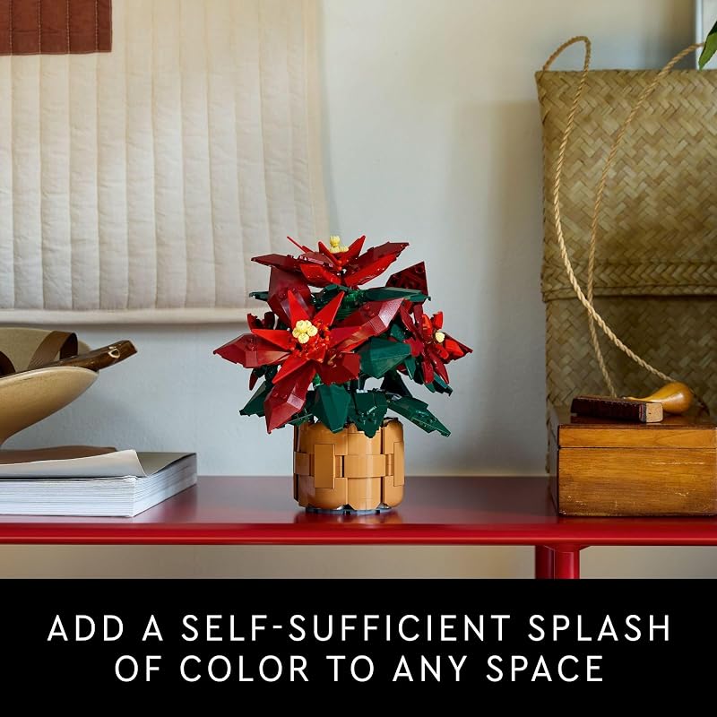 LEGO Icons Poinsettia Building Sets for Adults Artificial Flowers for Decoration Festive Holiday Flowers for Table Centerpiece 10370