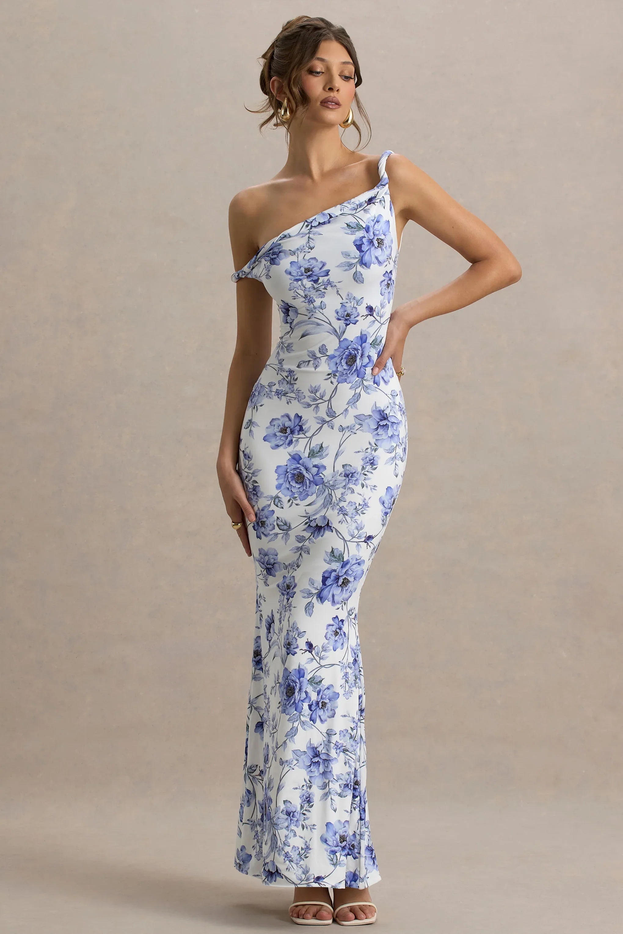 Lita Blue Floral Twisted Asymmetric Maxi Dress