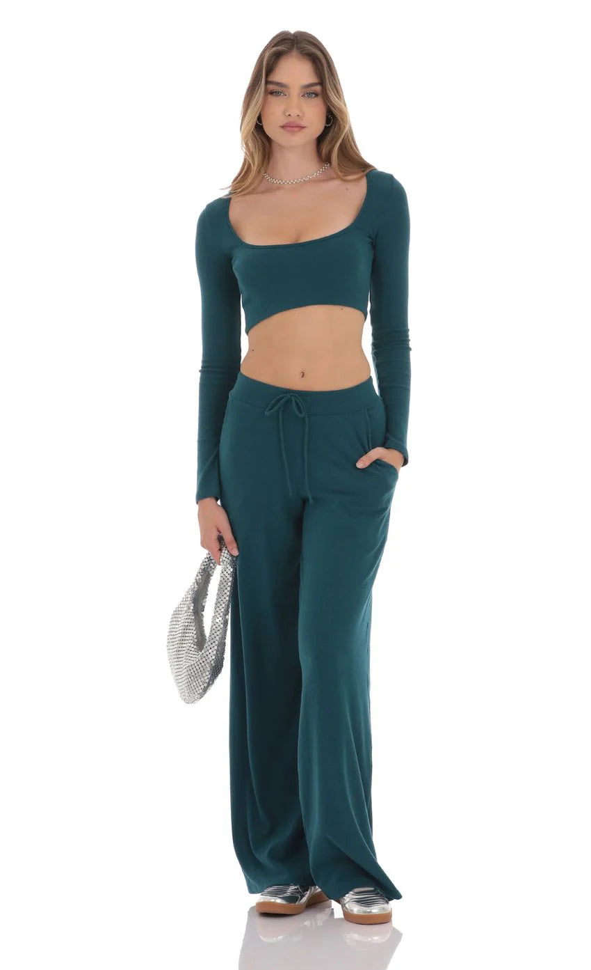 Cropped Ribbed Top in Teal