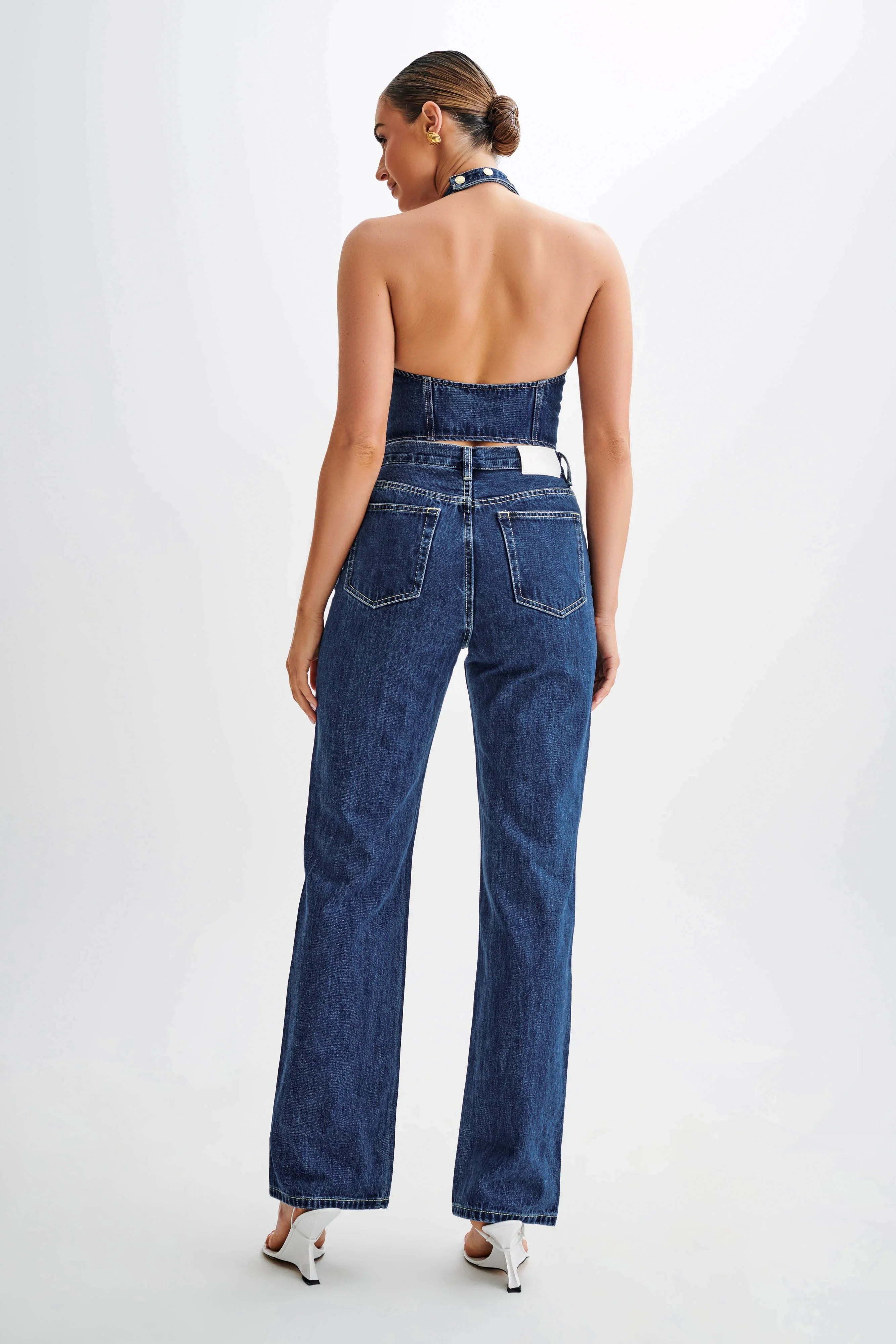 Janine High Waisted Straight Leg Jeans Dark Blue