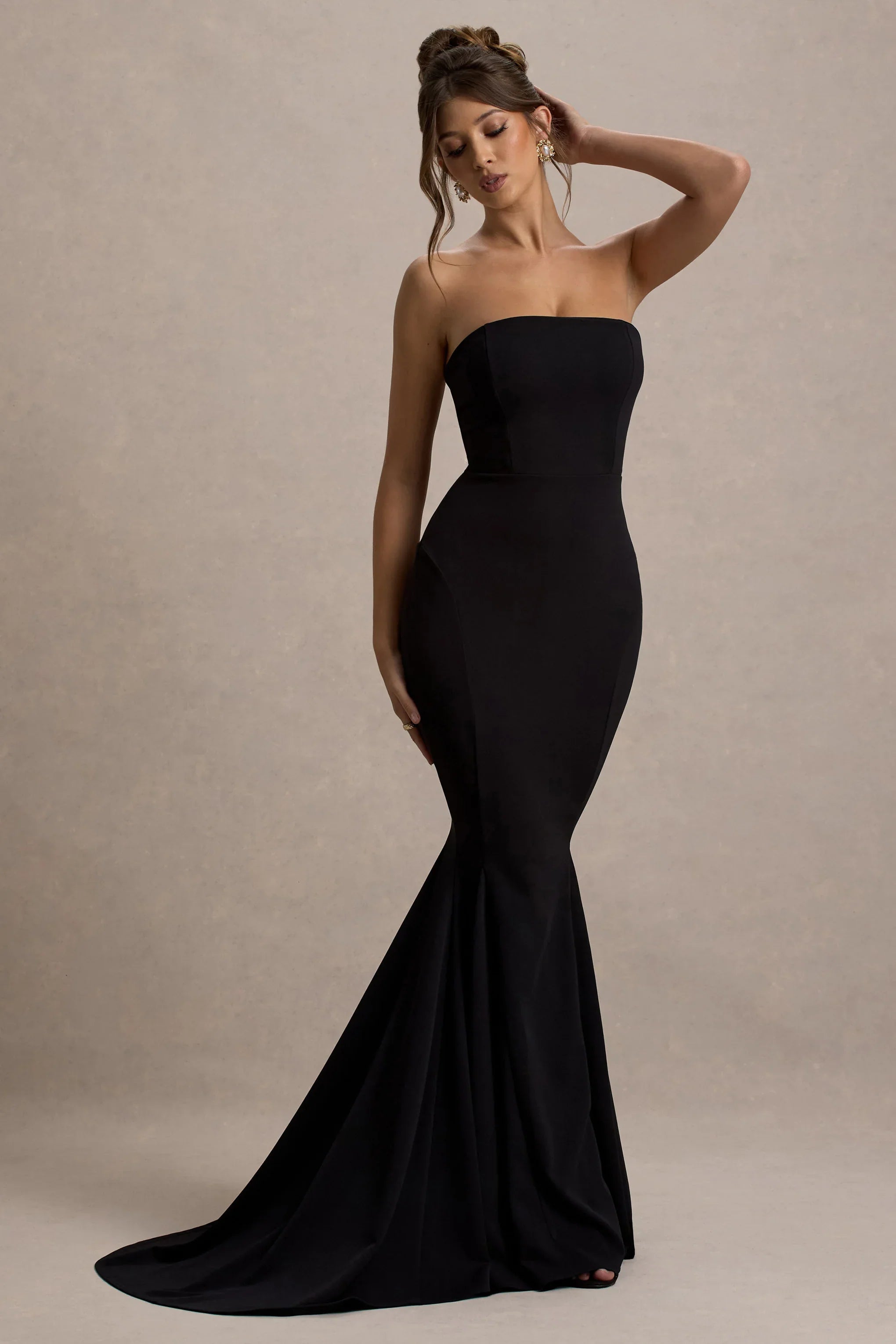 Impress Me Black Strapless Bandeau Fishtail Maxi Dress
