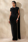 Gisara Black High Neck Maxi Dress With Sash And Draped Detailing