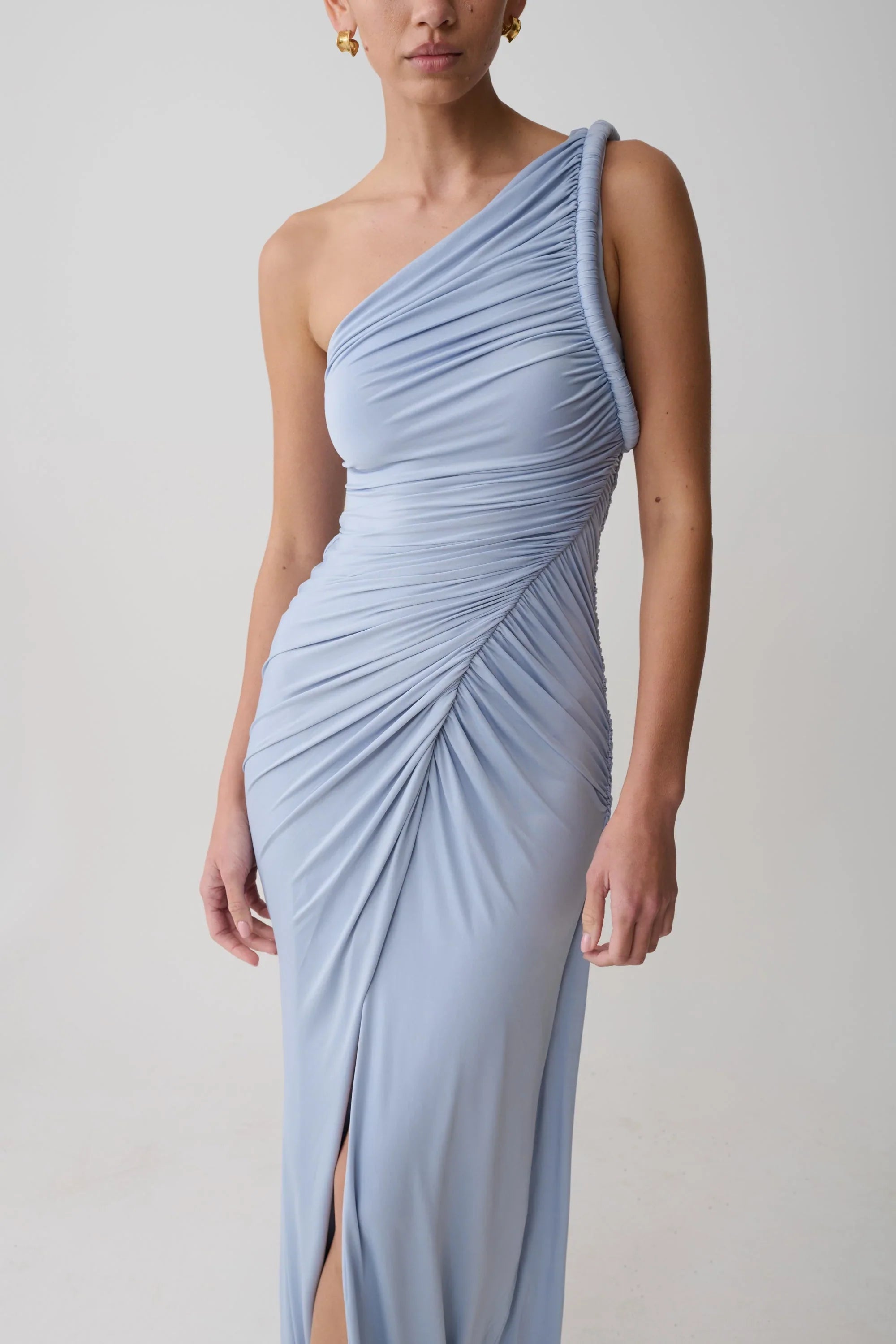 Ryn Twisted One Shoulder Maxi Dress Sky Blue