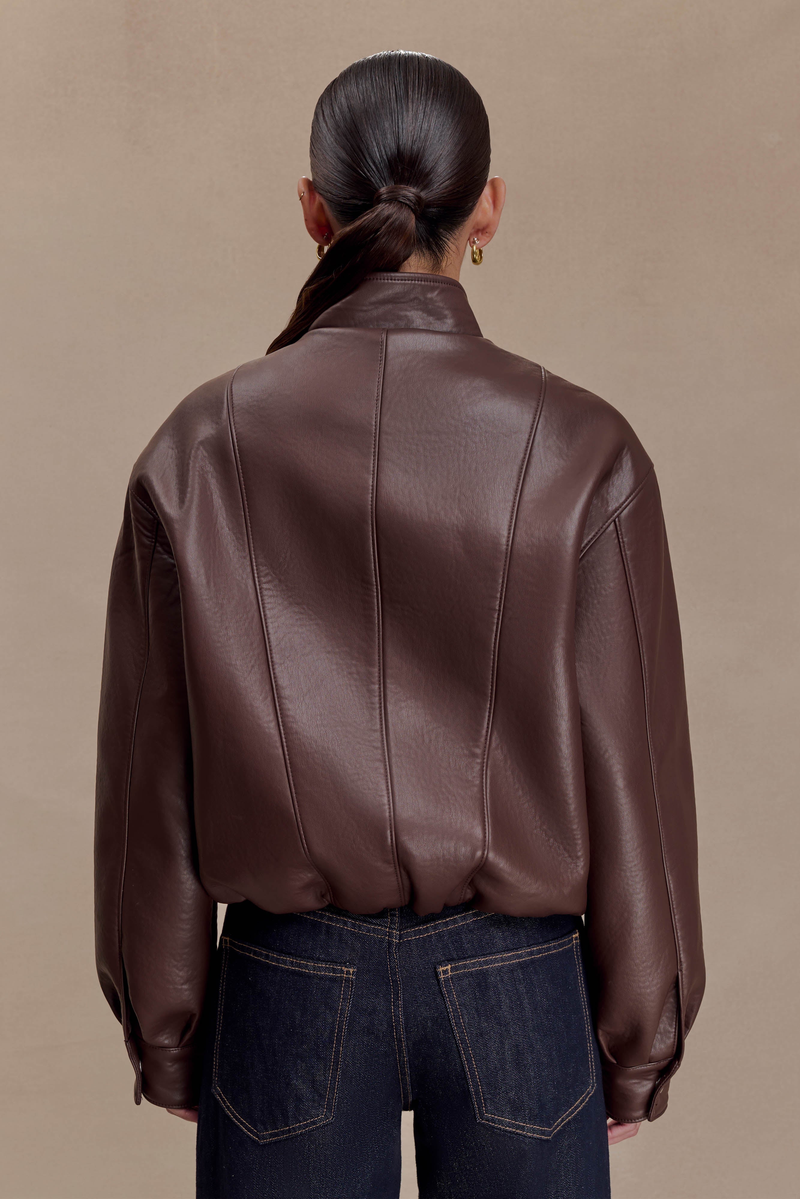 Curtis Faux Leather Bomber Jacket Dark Chocolate