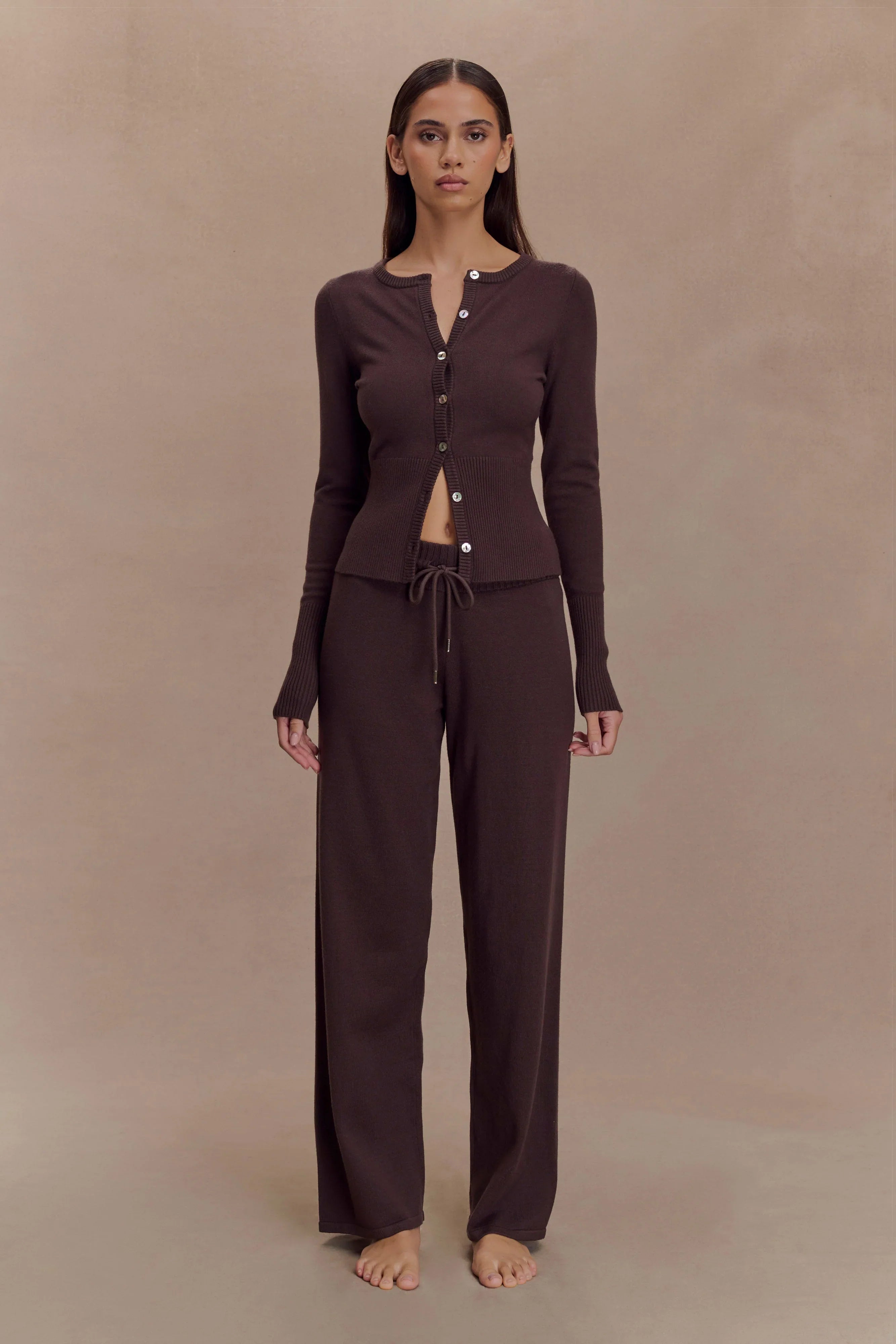 Reese Fitted Knit Cardigan Dark Chocolate