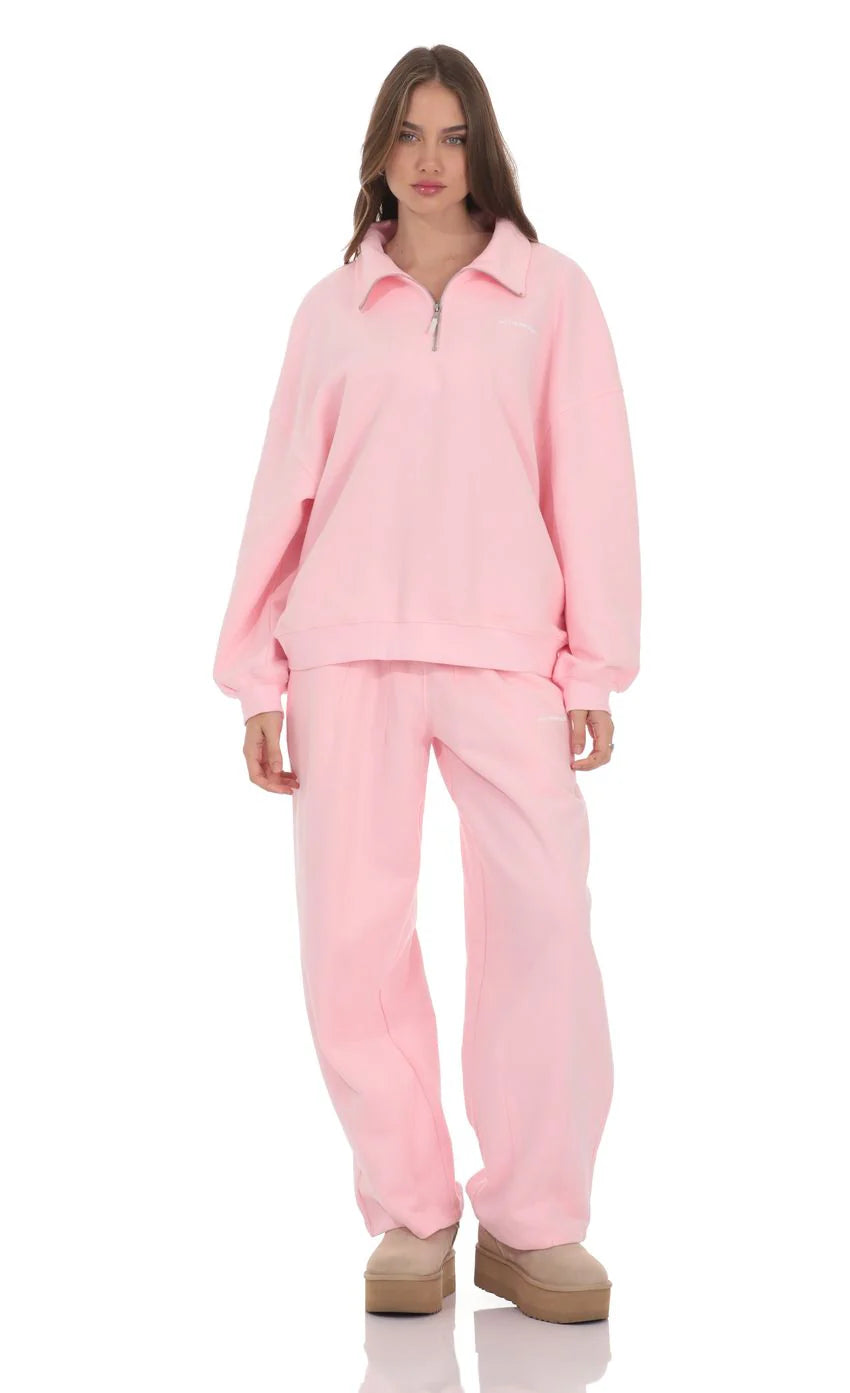 Quarter Zip Up Jumper in Pink