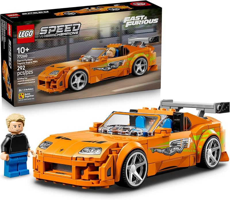LEGO Speed Champions The Fast and The Furious Toyota Supra MK4 77260 Building Toy for Boys Girls Ages 10 Toy Car from Movie w Minifigure Display or Pretend Play 292 pieces Gift for Fans