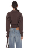 Knit Mock Neck Zip Up Cardigan in Brown
