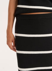 Black And White Stripe Knitted Maxi Skirt