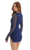 Striped Sequin Long Sleeve Dress in Blue