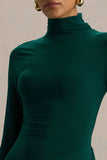 Betsy Bottle Green High Neck Maxi Dress With Front Split And Ruched Detailing