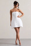 Anniston White Bandeau Tailored Buttoned Mini Dress