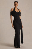 Camille Black Bardot Neck Maxi Dress