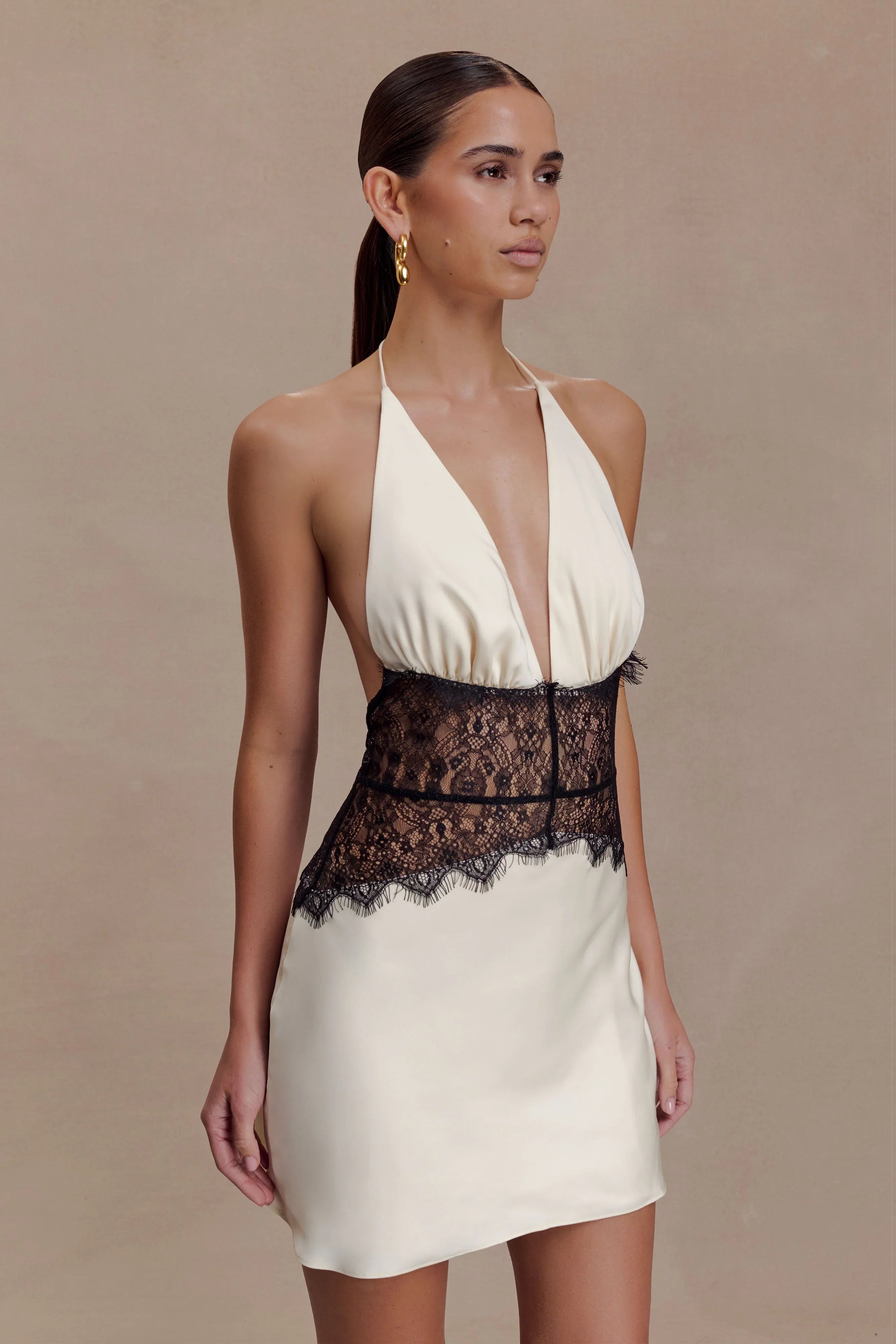 Dinah Lace And Satin Mini Dress Black Ivory