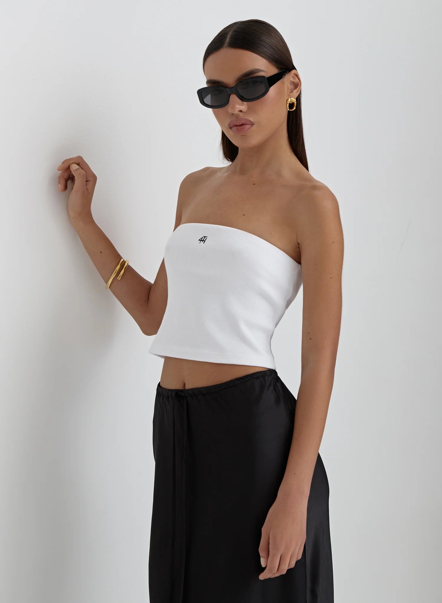White Ribbed Fourth Logo Bandeau Top