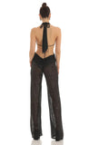 Sequin Plunge Halter Jumpsuit in Black