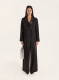 Black Pleated Waistband Wide Leg Satin Trousers