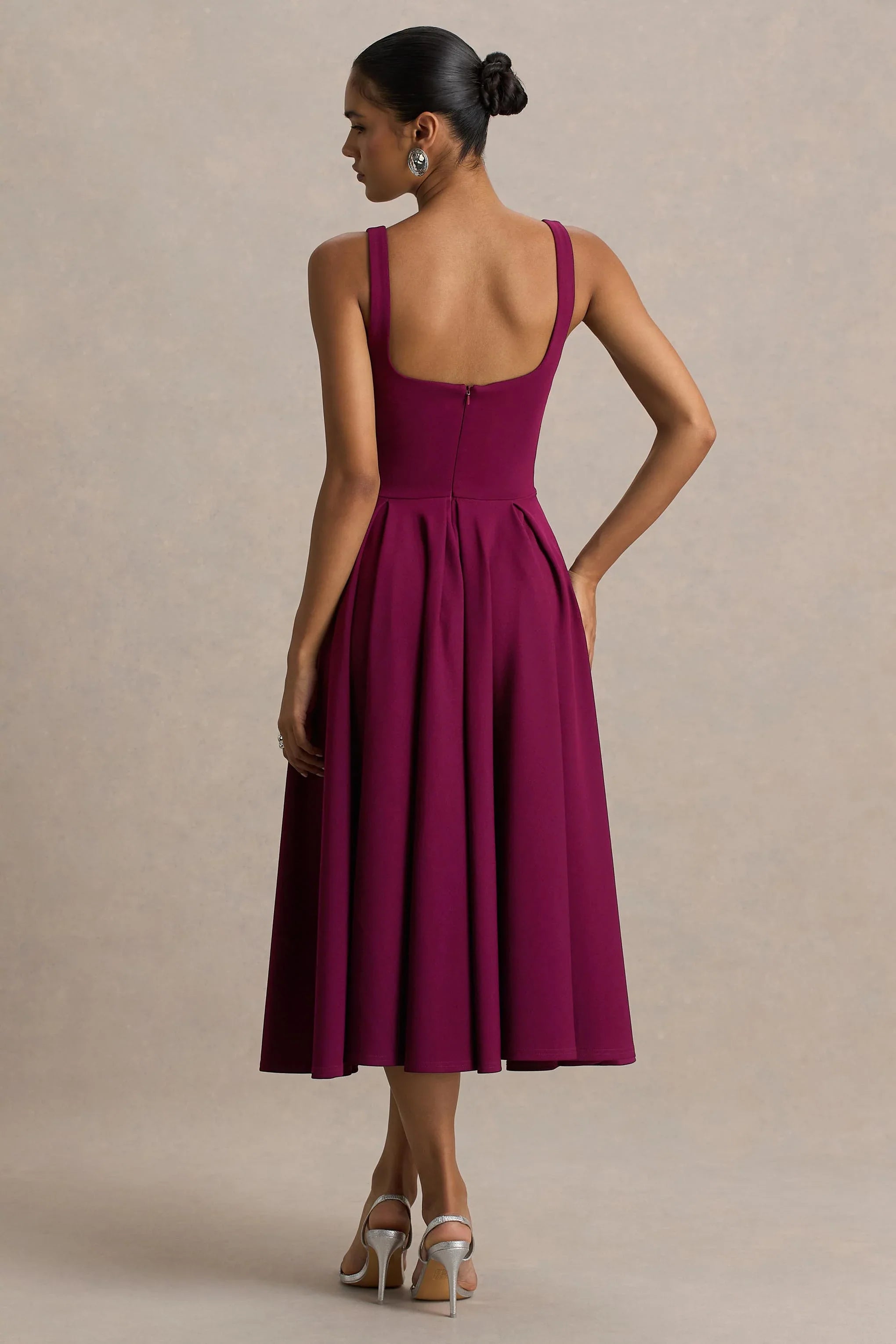 Depths Burgundy V Neck Midi Dress