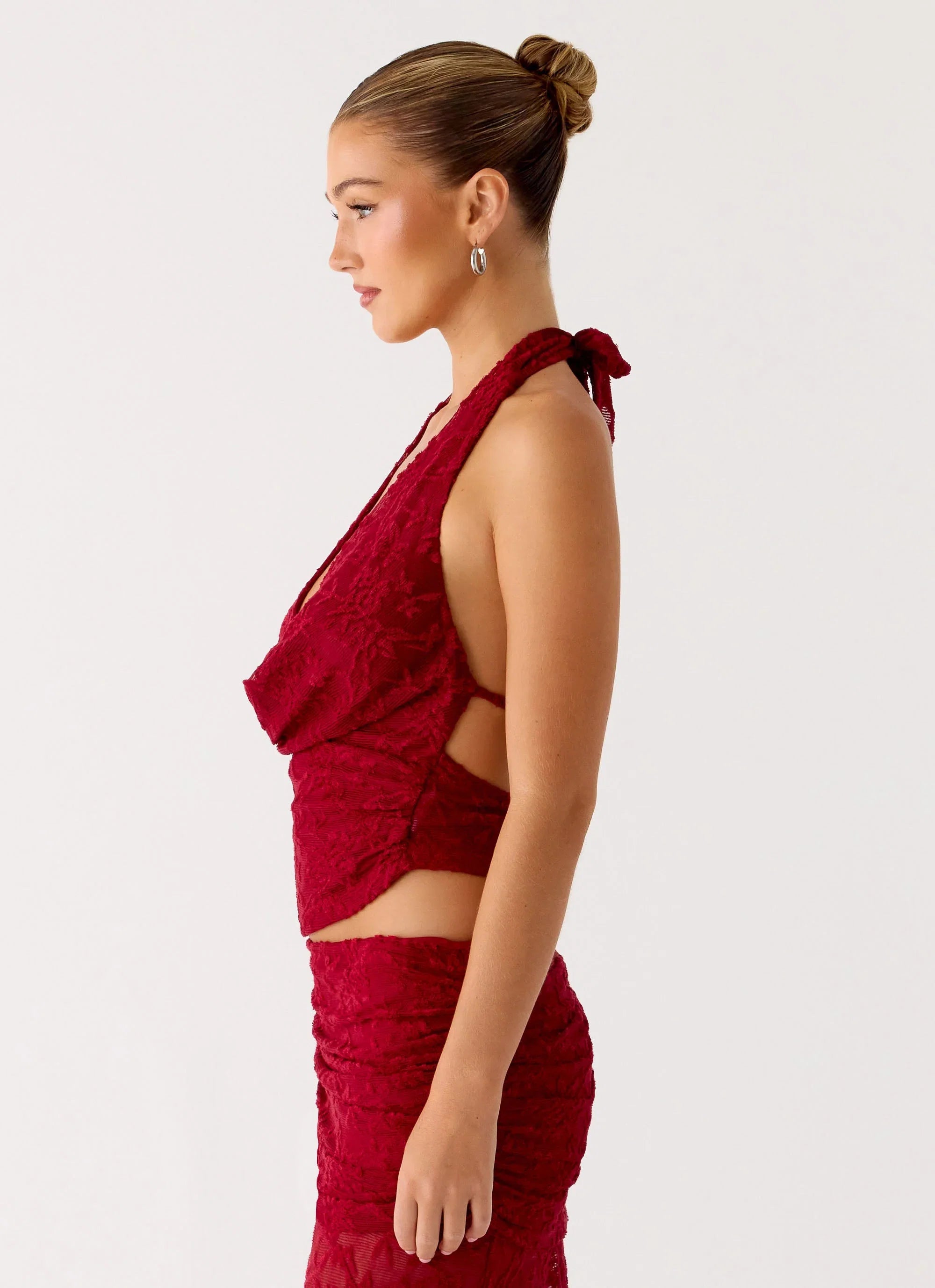 Farruko Jacquard Halter Top Dark Cherry
