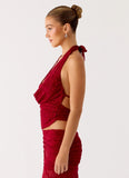 Farruko Jacquard Halter Top Dark Cherry