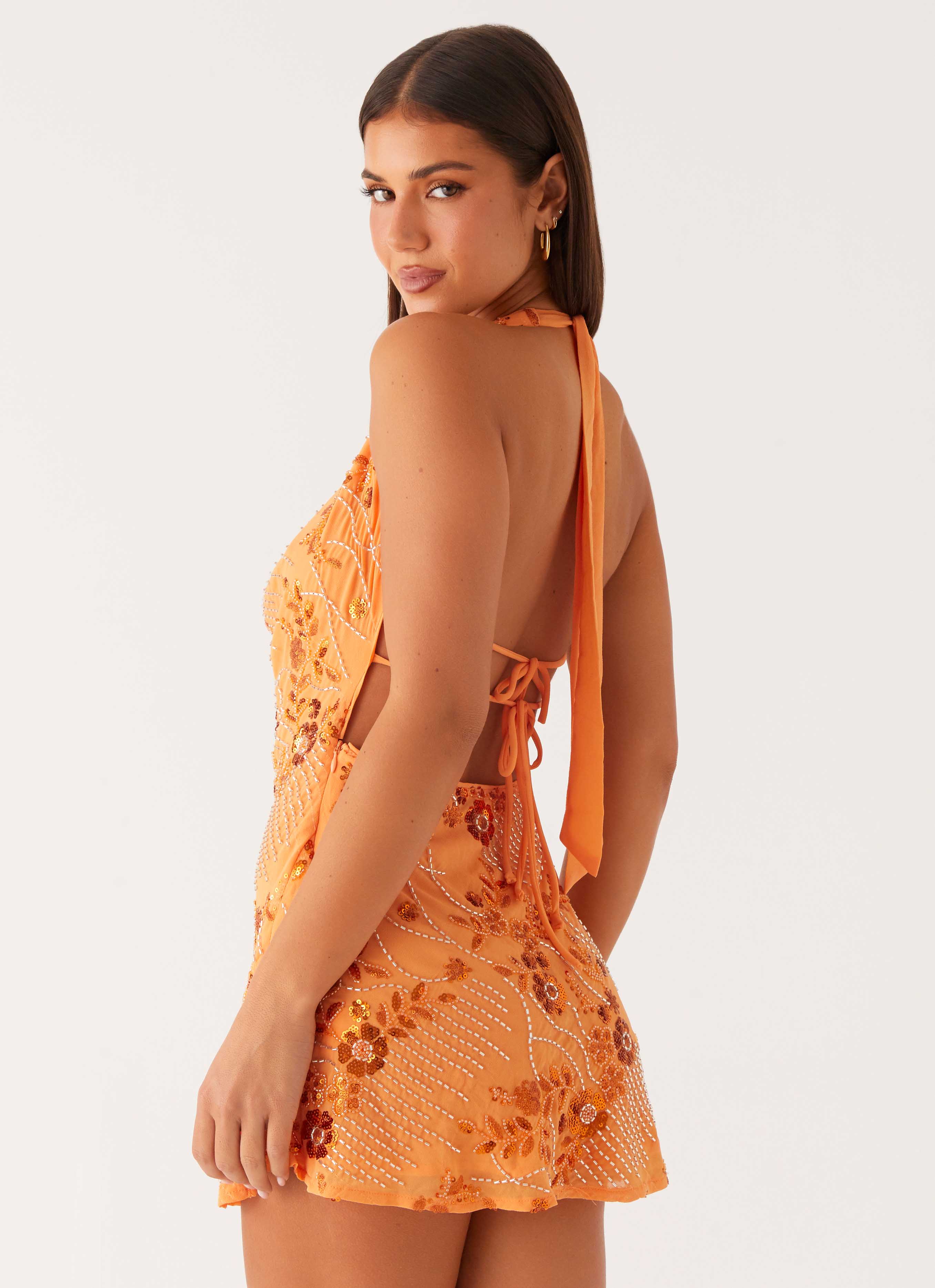 Cinzia Beaded Mini Dress Orange
