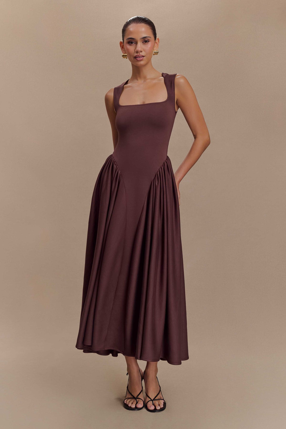 Sharon Scuba Jersey Midi Dress Cacao Brown
