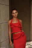 Samira Halter Knit Twist Top Red