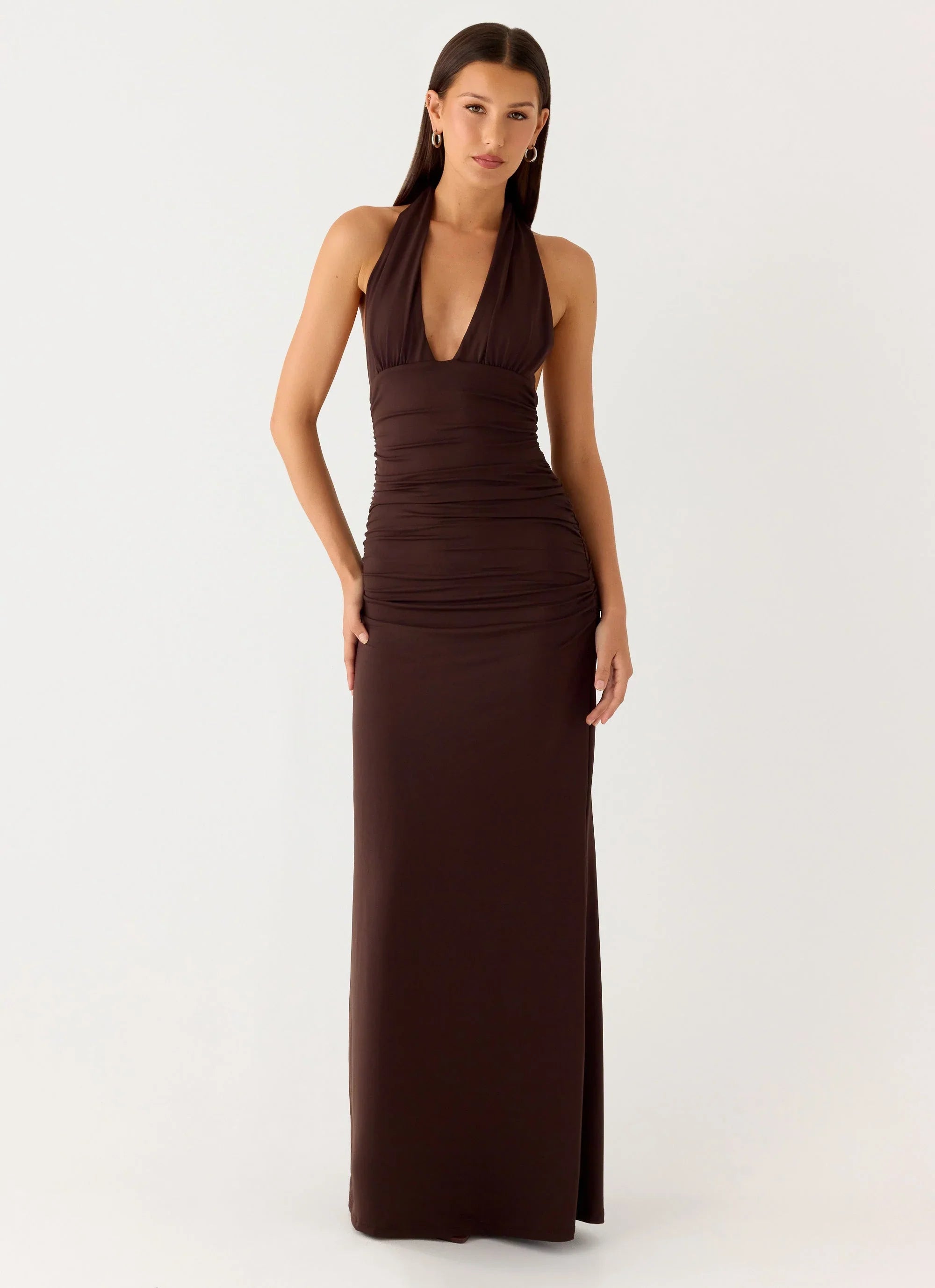 Ilaria Halter Maxi Dress Chocolate