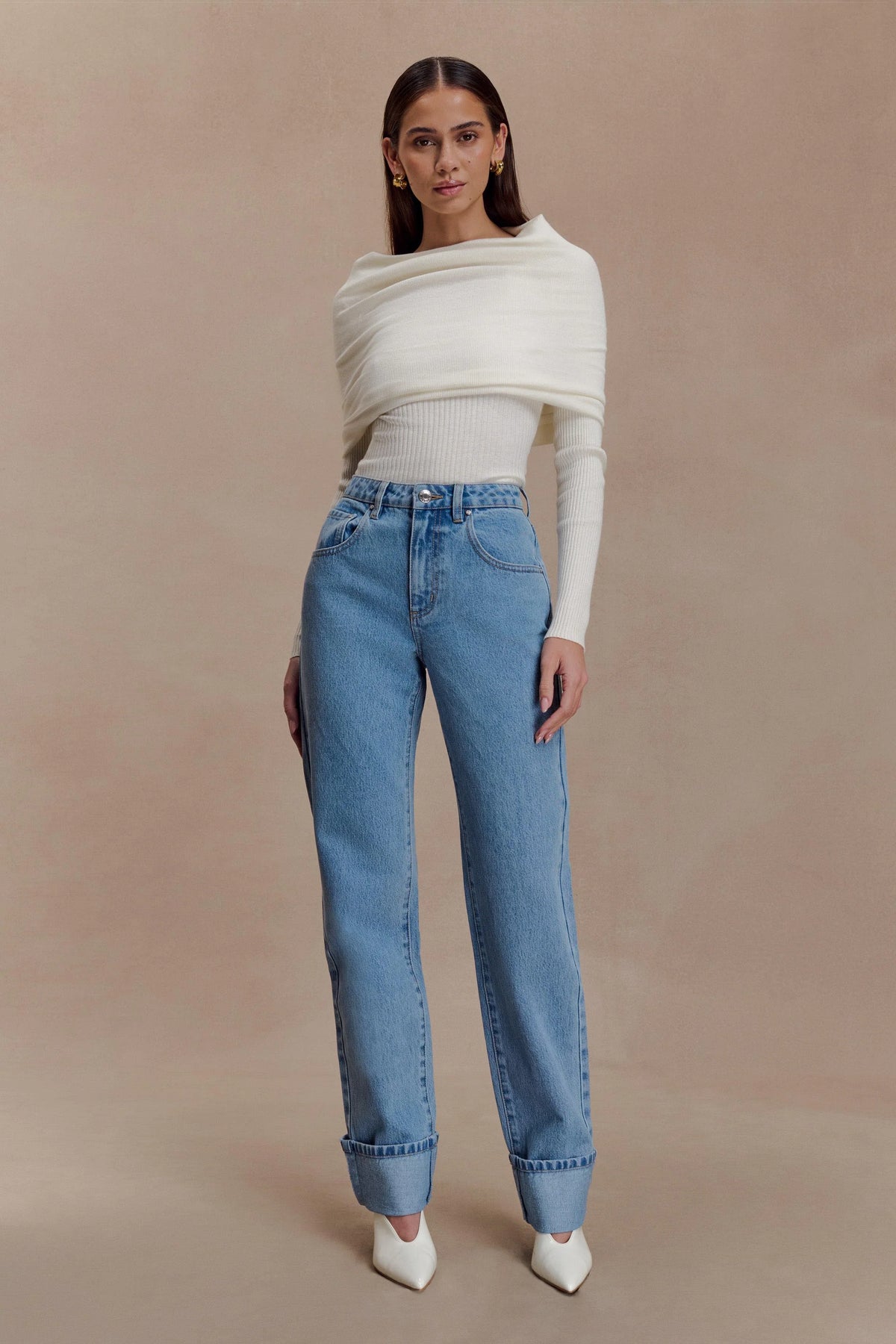 Kirralee Straight Leg Cuffed Jeans Classic Blue