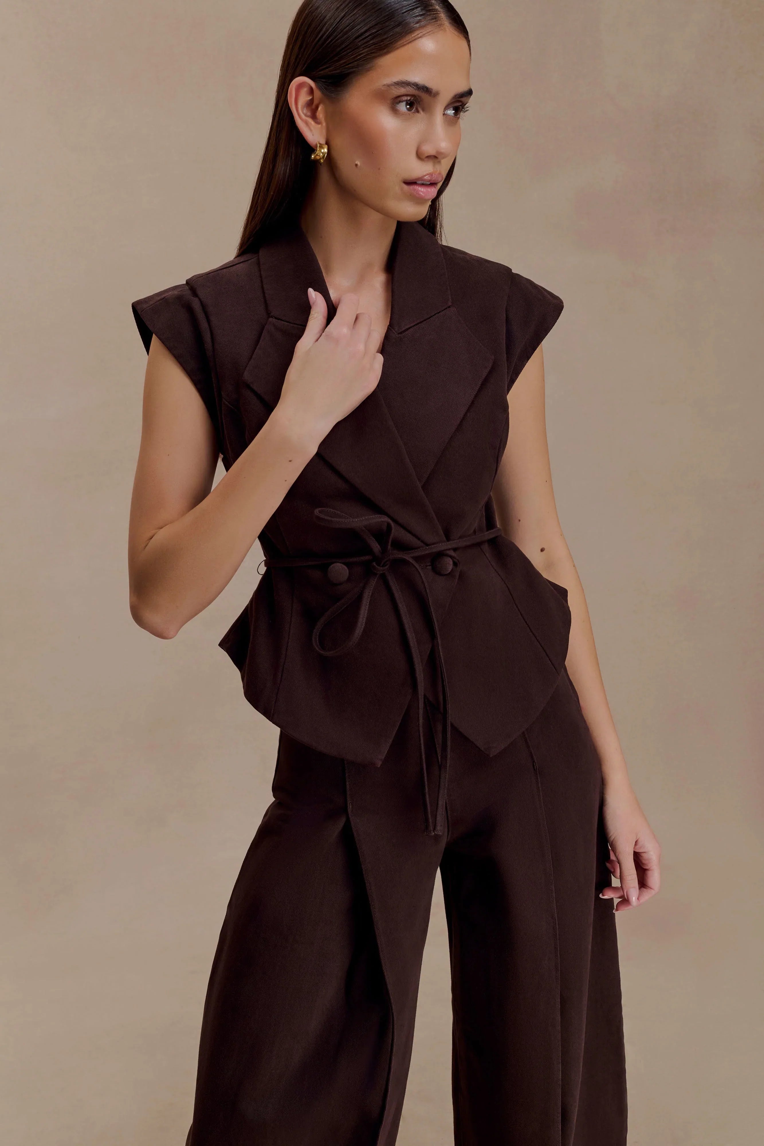 Charley Structured Tie Denim Top Chocolate