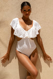 Soft Sands White Broderie Cut Out Swimsuit With Ruffle Sleeves