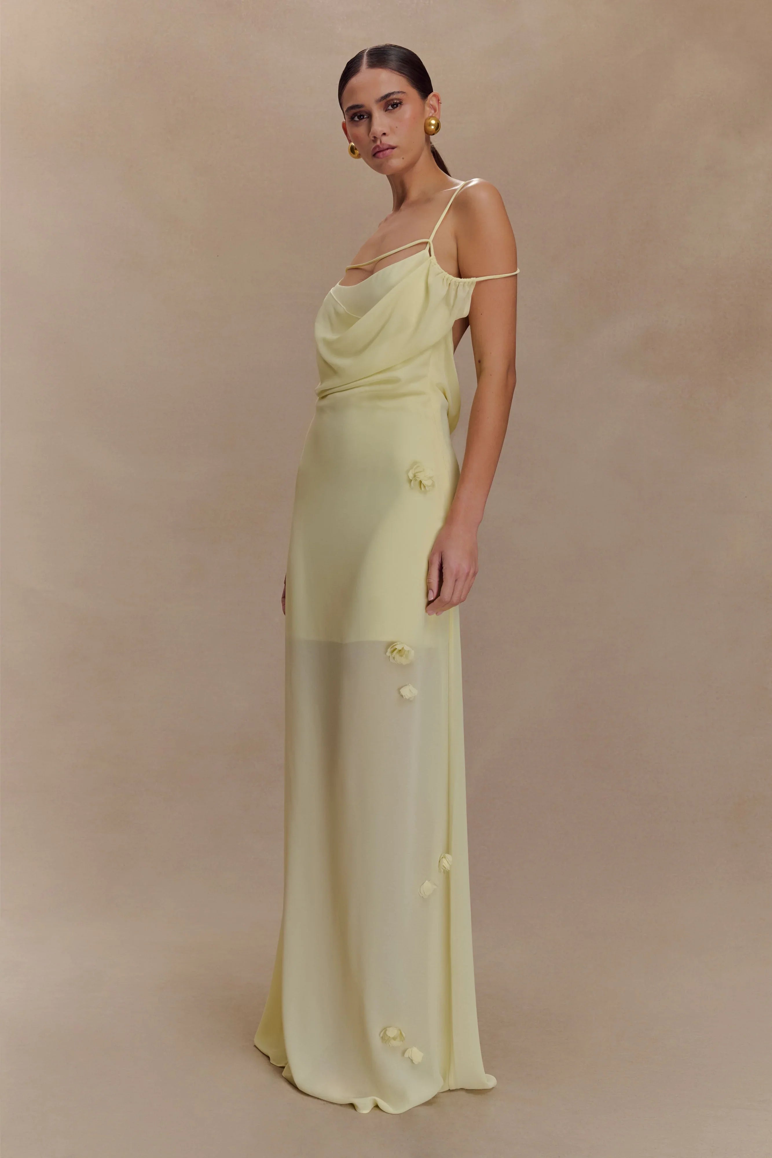 Rosalie Floral Chiffon Maxi Dress Pastel Lemon